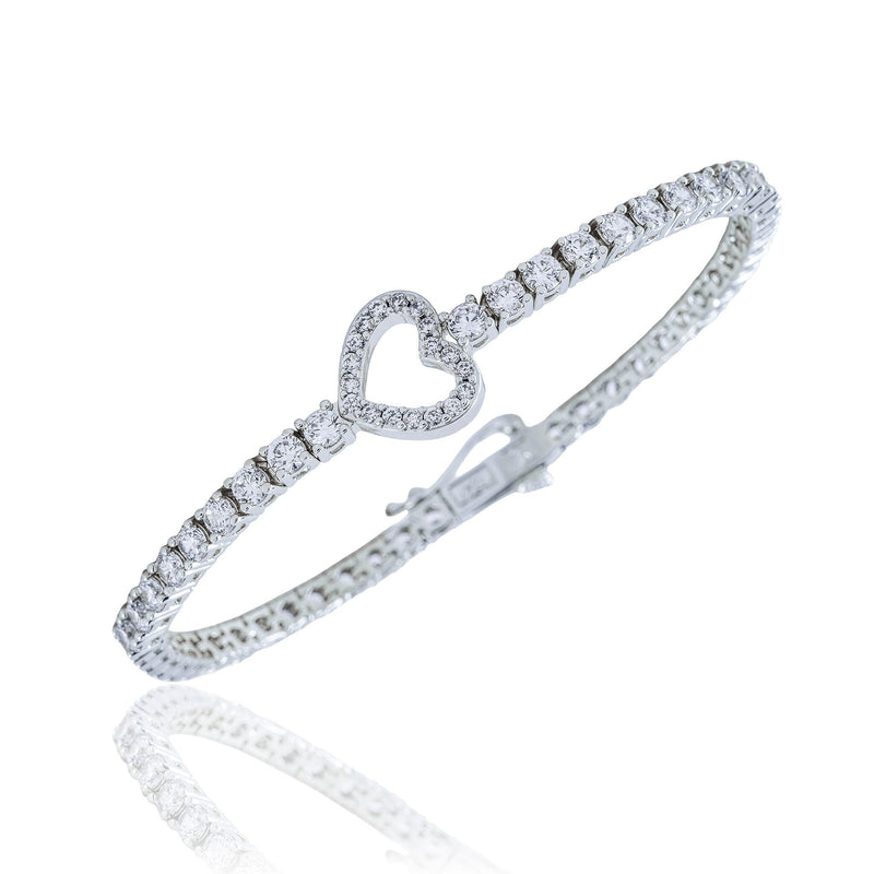 Women's Moissanite Heart Tennis Bracelet in White Gold Vermeil