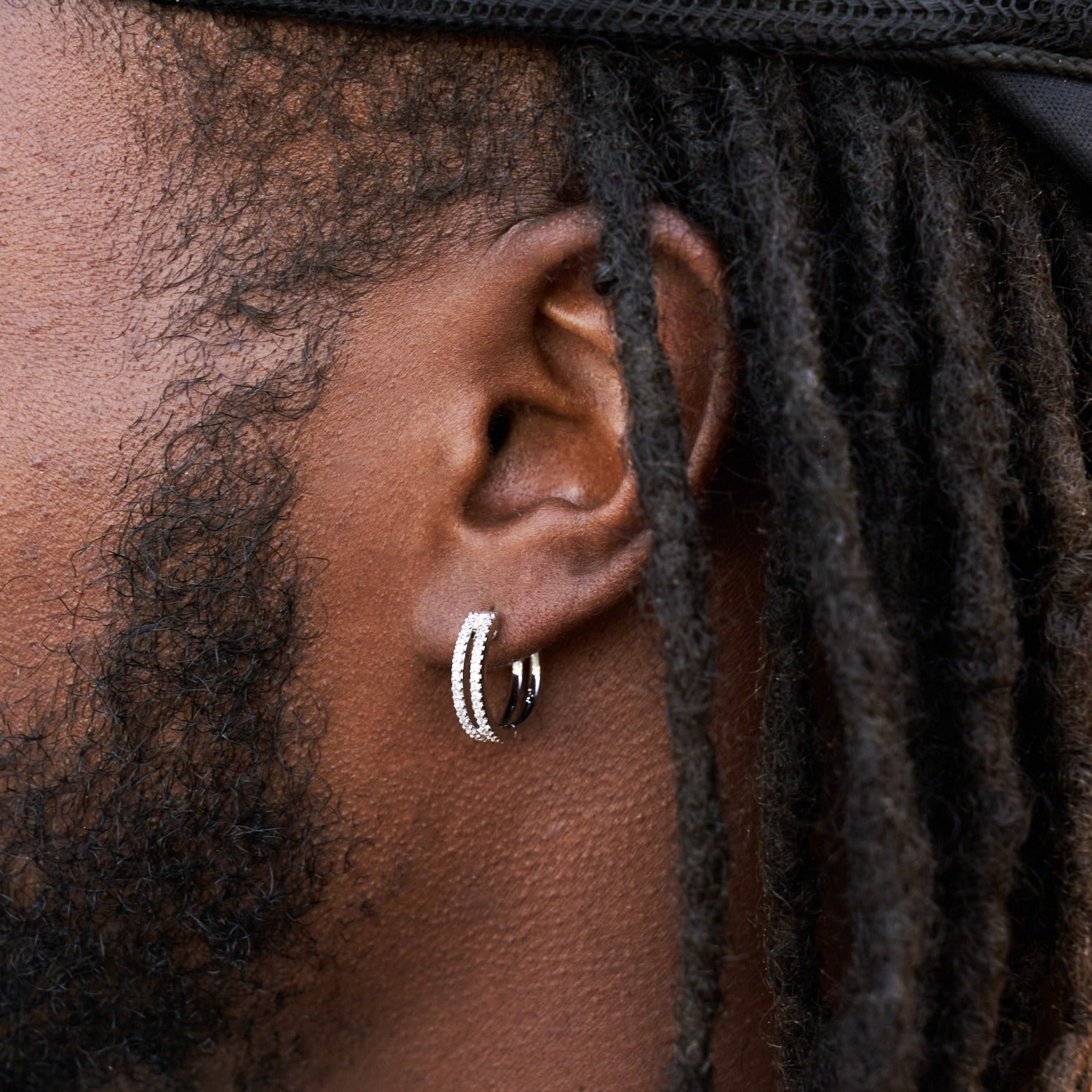 Split Iced Hoop Earrings in White Gold
