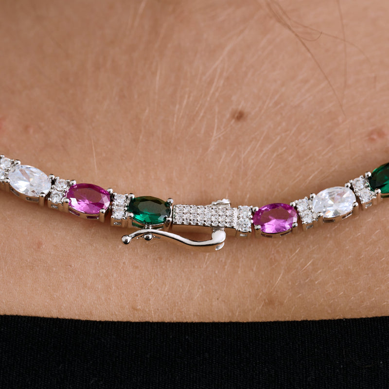 Tennis Link GLD Star Multi Color Lariat Necklace in White Gold