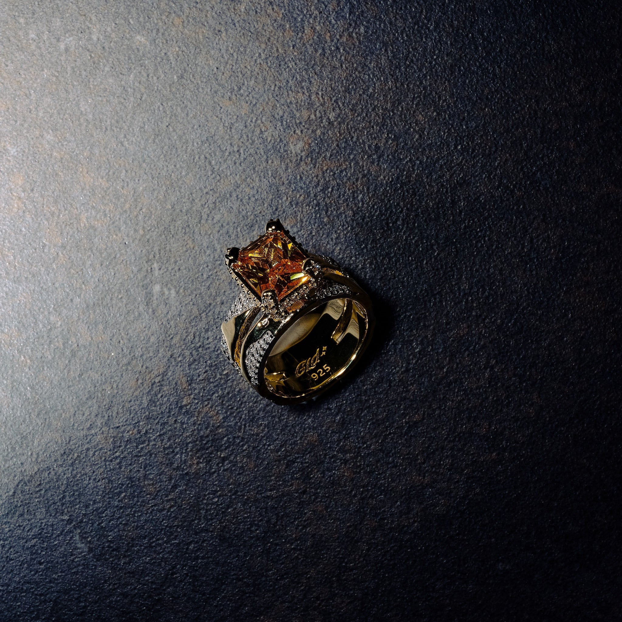 GLD X Bloody Osiris Canary Two Tone Rock Ring in Yellow Gold Vermeil