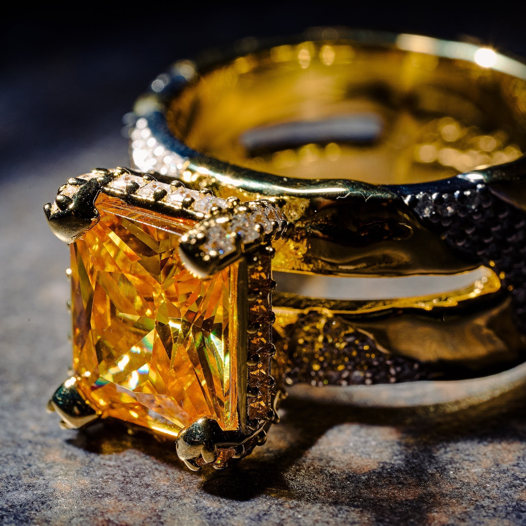 GLD X Bloody Osiris Canary Two Tone Rock Ring in Yellow Gold Vermeil