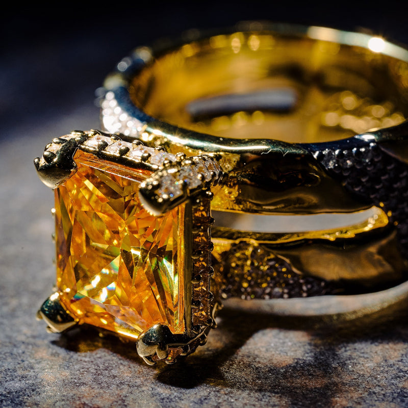 GLD X Bloody Osiris Canary Two Tone Rock Ring in Yellow Gold Vermeil