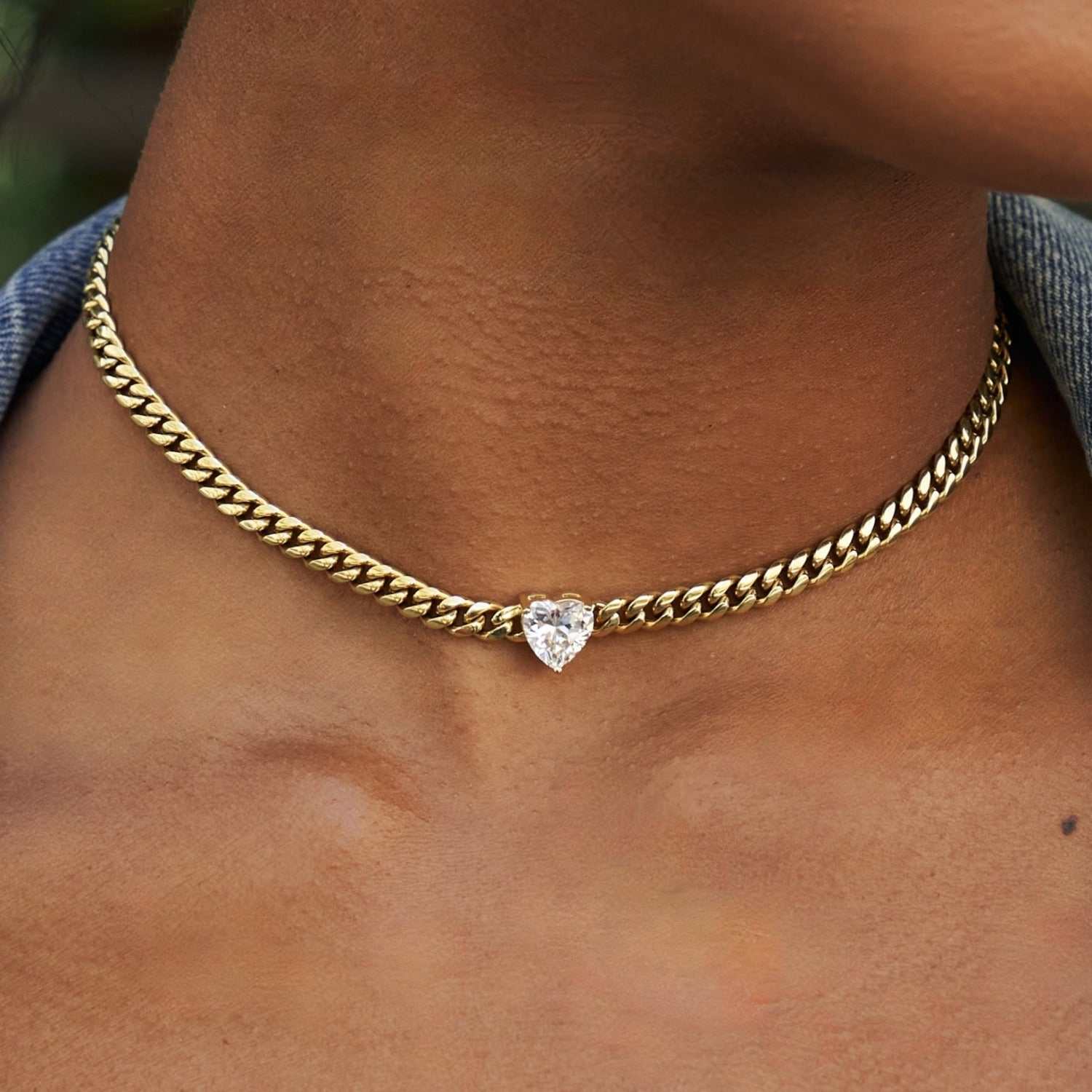 Crystal Heart Miami Cuban in Yellow Gold