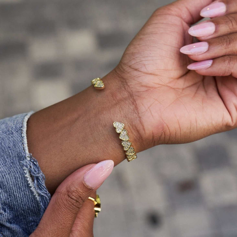 Eternity Heart Cuff Bracelet in Yellow Gold