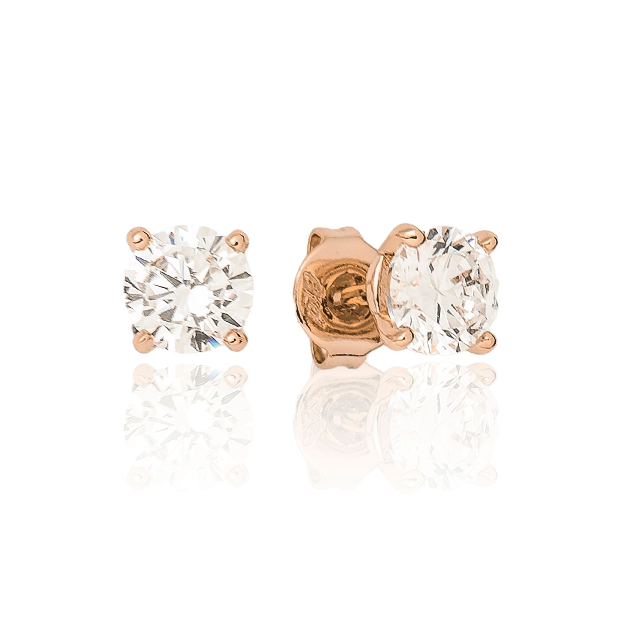 Moissanite Round Cut Diamond Stud Earrings in Rose Gold Vermeil - 5mm