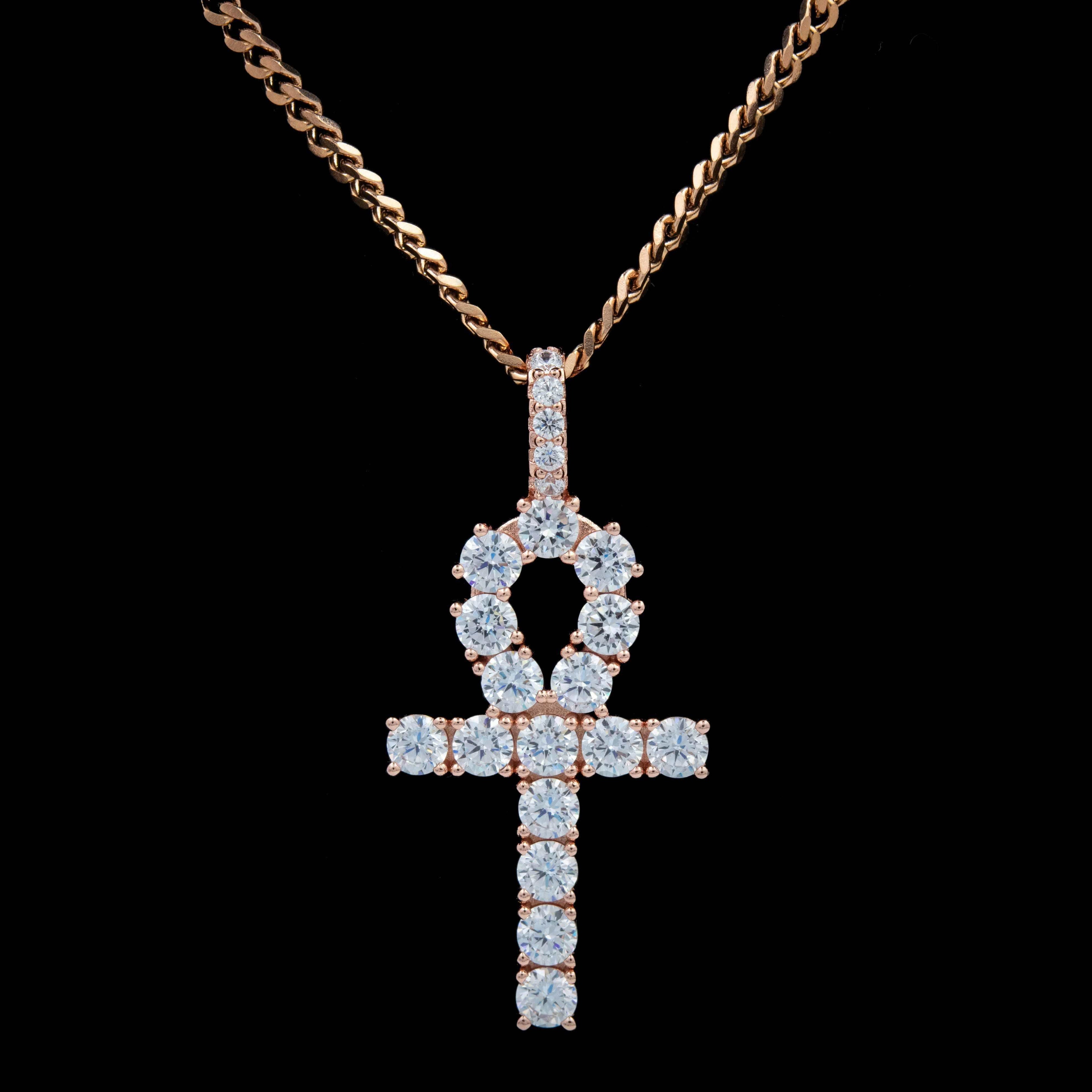 Iced Ankh Cross Pendant in Rose Gold