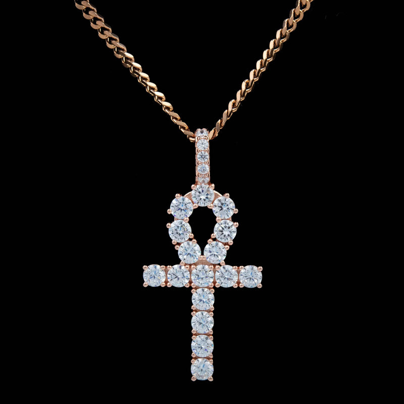 Iced Ankh Cross Pendant in Rose Gold