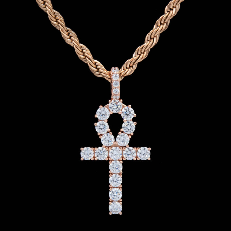Iced Ankh Cross Pendant in Rose Gold
