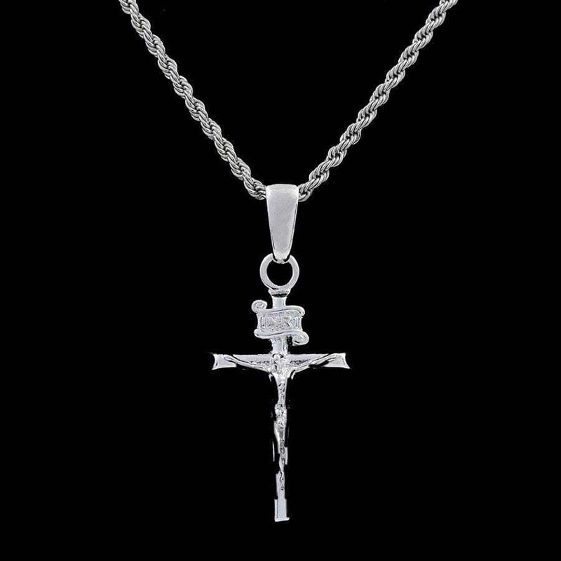 Crucifix Cross Pendant in White Gold
