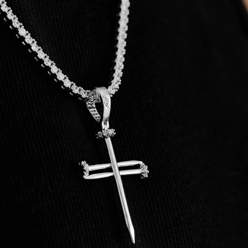 Nail Cross Pendant in White Gold