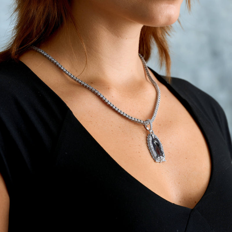 Iced Virgin Mary Pendant in White Gold