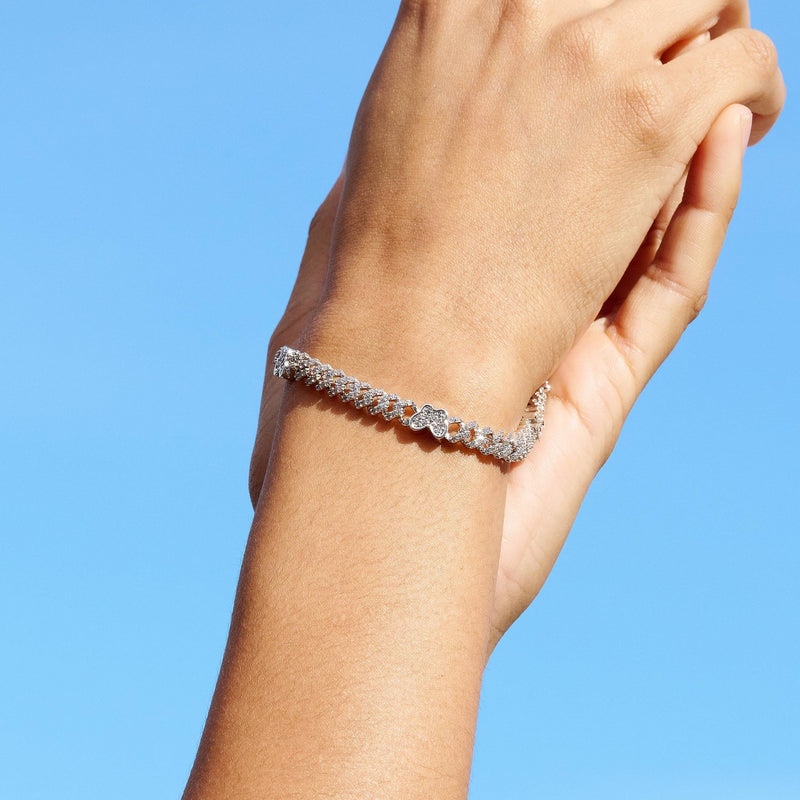 Iced Butterfly Diamond Prong Cuban Bracelet in White Gold - 6mm