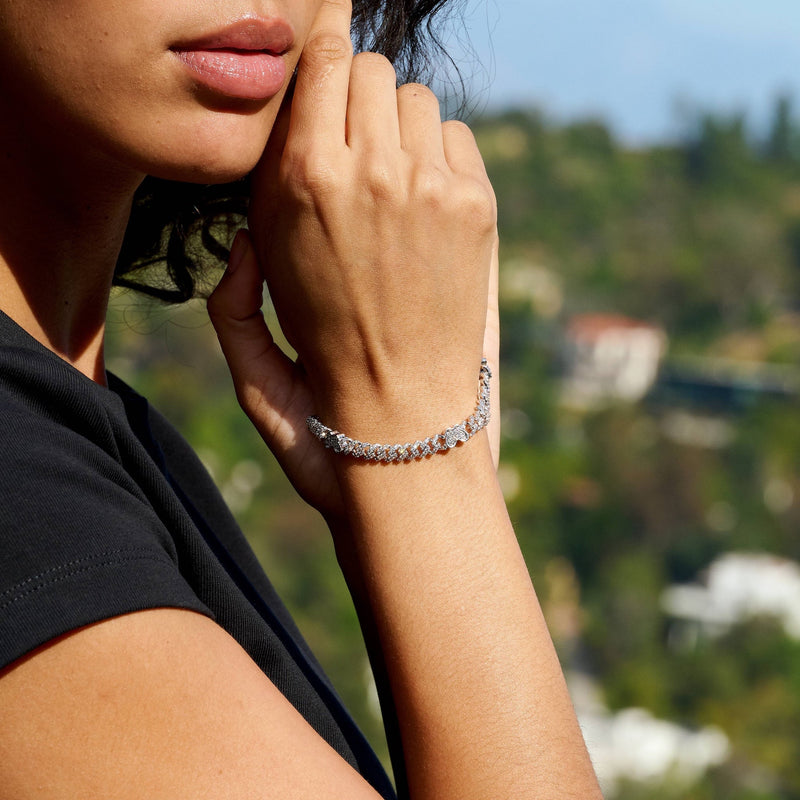 Iced Butterfly Diamond Prong Cuban Bracelet in White Gold - 6mm