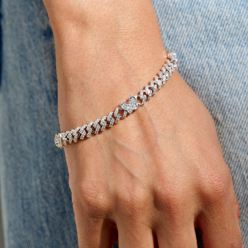 Iced Butterfly Diamond Prong Cuban Bracelet in White Gold - 6mm