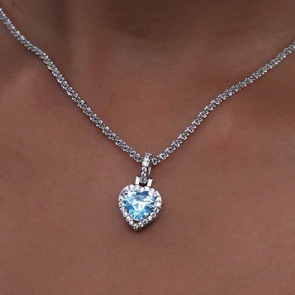 Micro Iced Blue Heart Pendant in White Gold