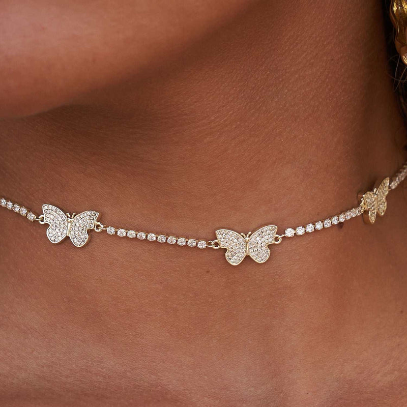 Micro Butterfly Necklace + Anklet Bundle- Yellow Gold