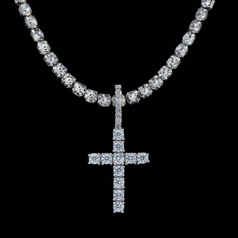 Micro Diamond Cross Pendant in White Gold