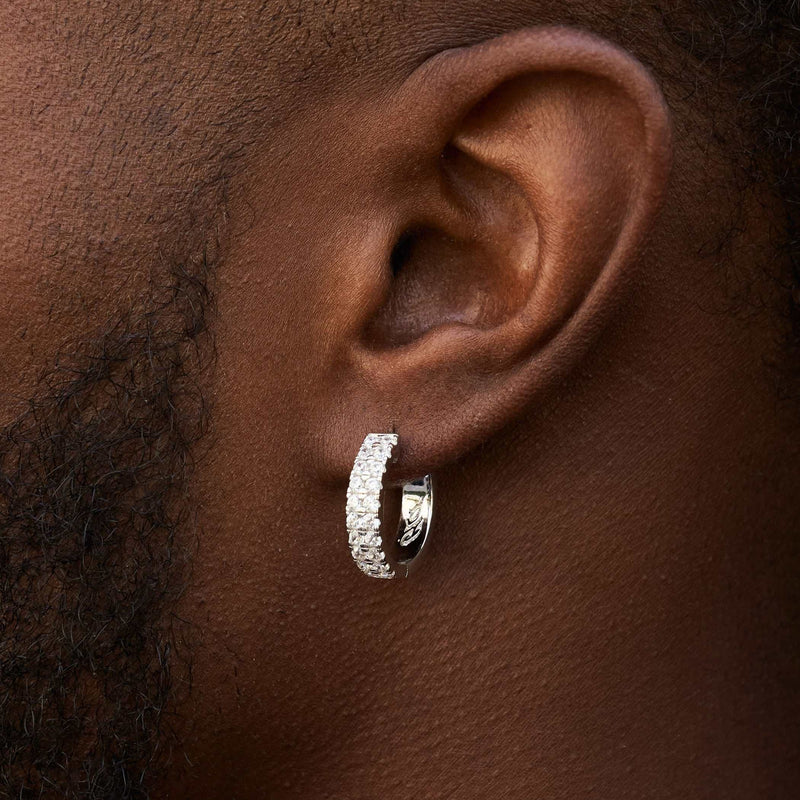 Double Row Small Hoop Earrings in White Gold
