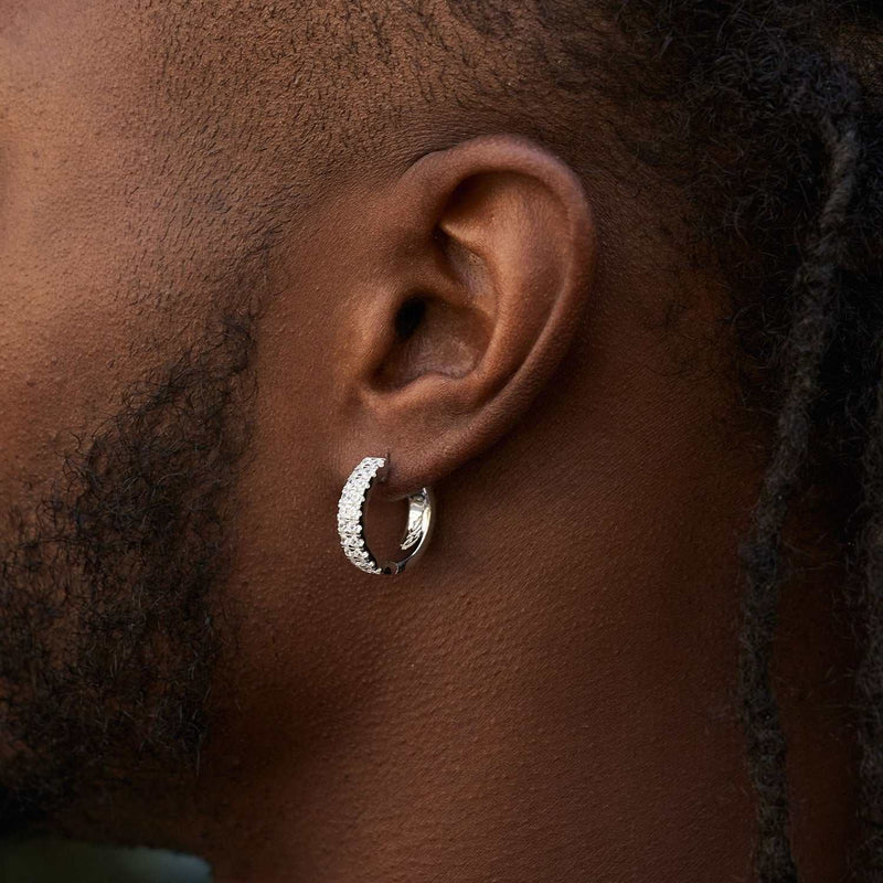 Double Row Small Hoop Earrings in White Gold