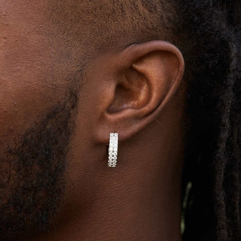 Double Row Small Hoop Earrings in White Gold