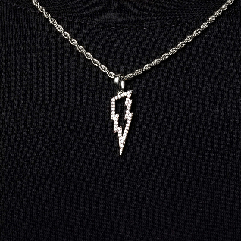 Micro Iced Lightning Bolt Pendant in White Gold - The GLD Shop