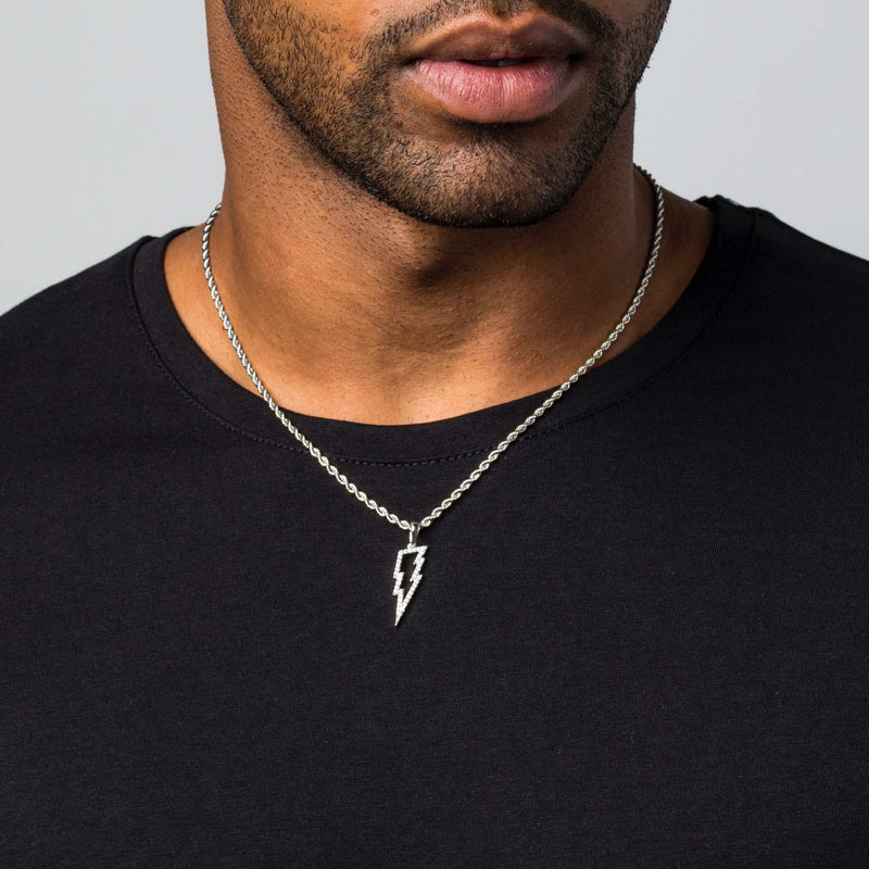 Micro Iced Lightning Bolt Pendant in White Gold - The GLD Shop