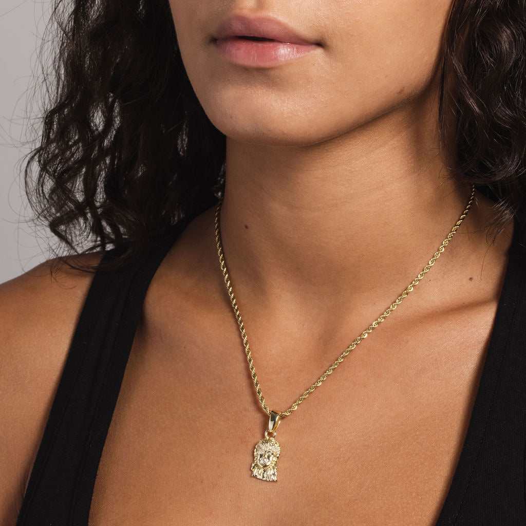 Micro Diamond Crown Portrait of Jesus Pendant in Yellow Gold
