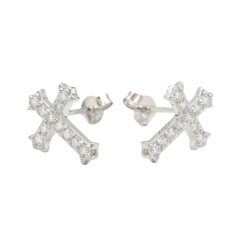 Women's Moissanite Micro Cross Stud Earring in White Gold Vermeil