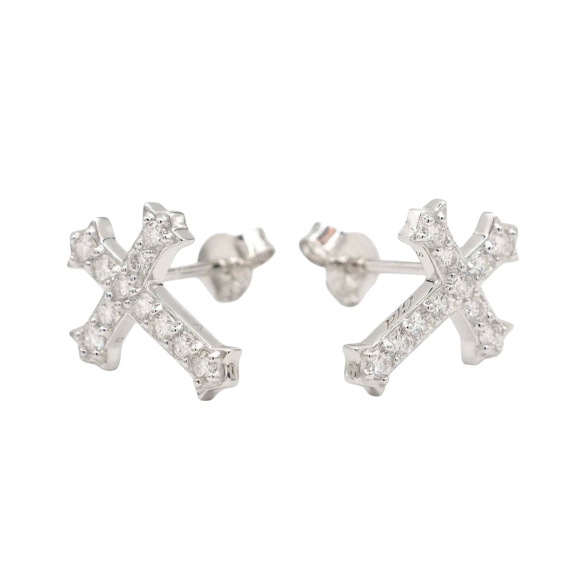 Men's Moissanite Micro Cross Stud Earring in White Gold Vermeil