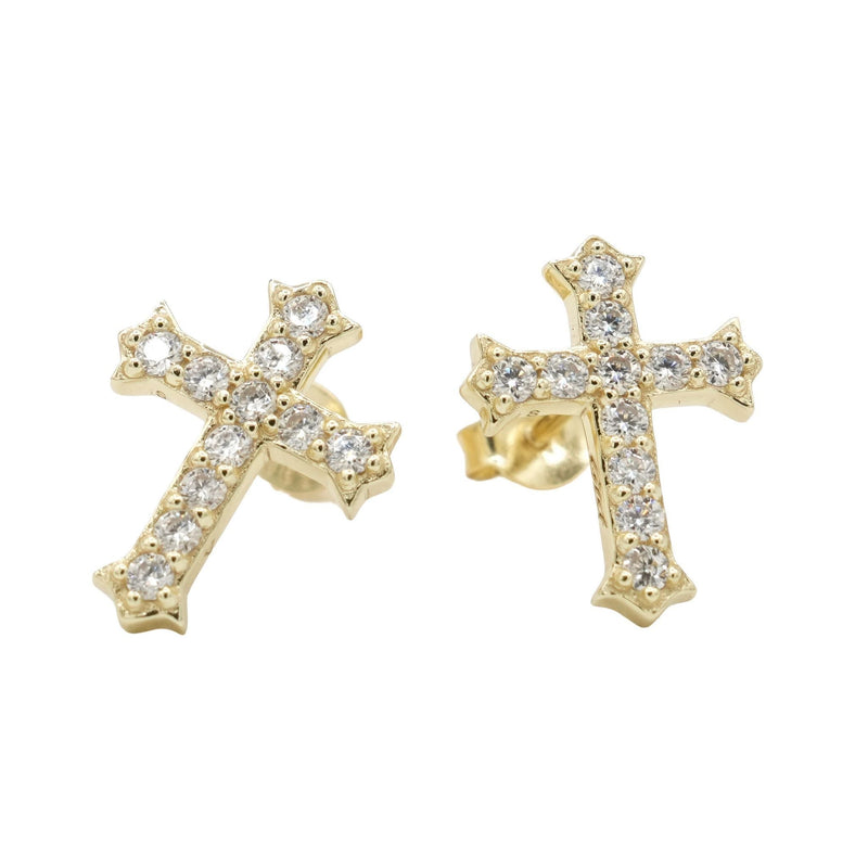Women's Moissanite Micro Cross Stud Earring in Yellow Gold Vermeil