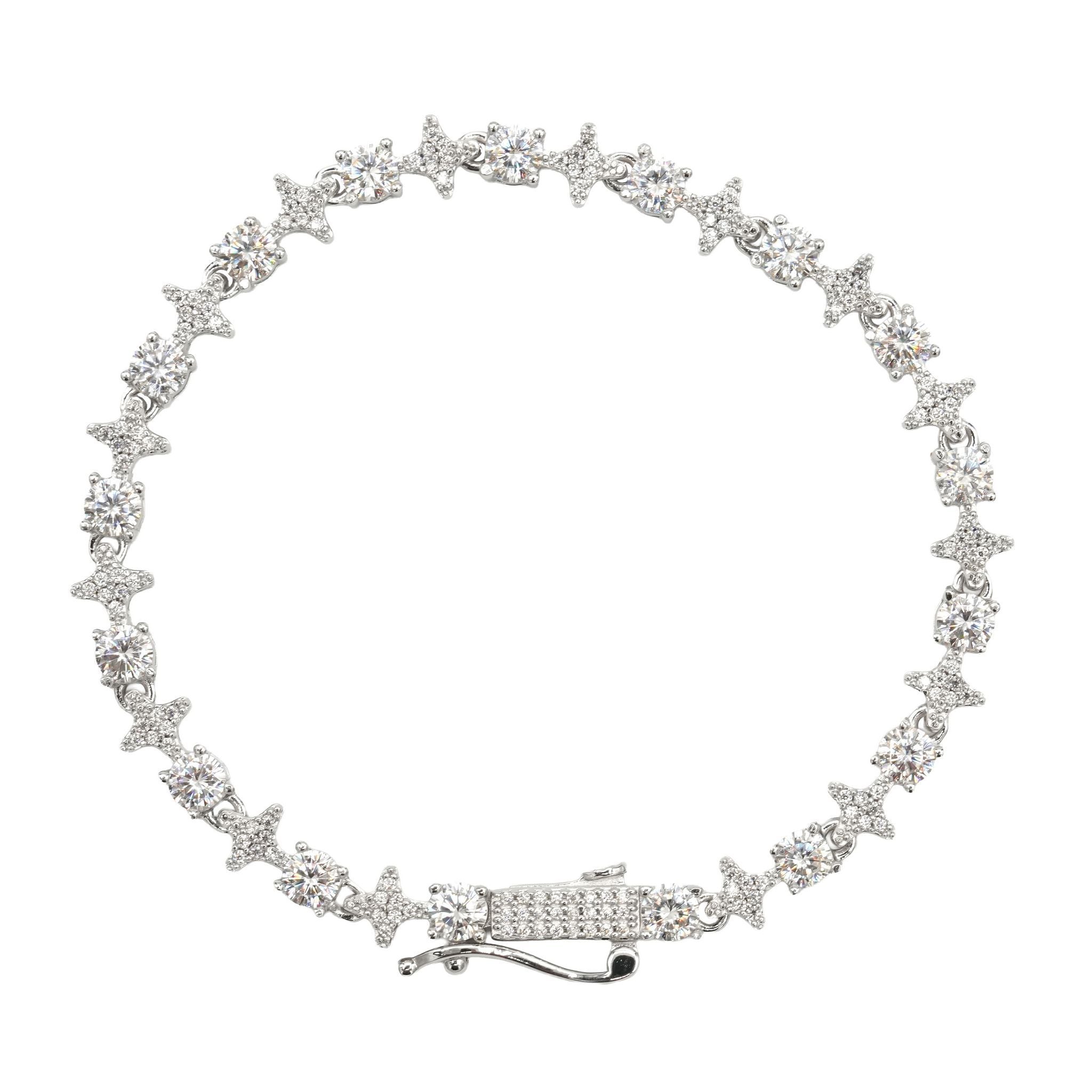 Women's Moissanite Round Stone Star Tennis Bracelet in White Gold Vermeil - 6mm