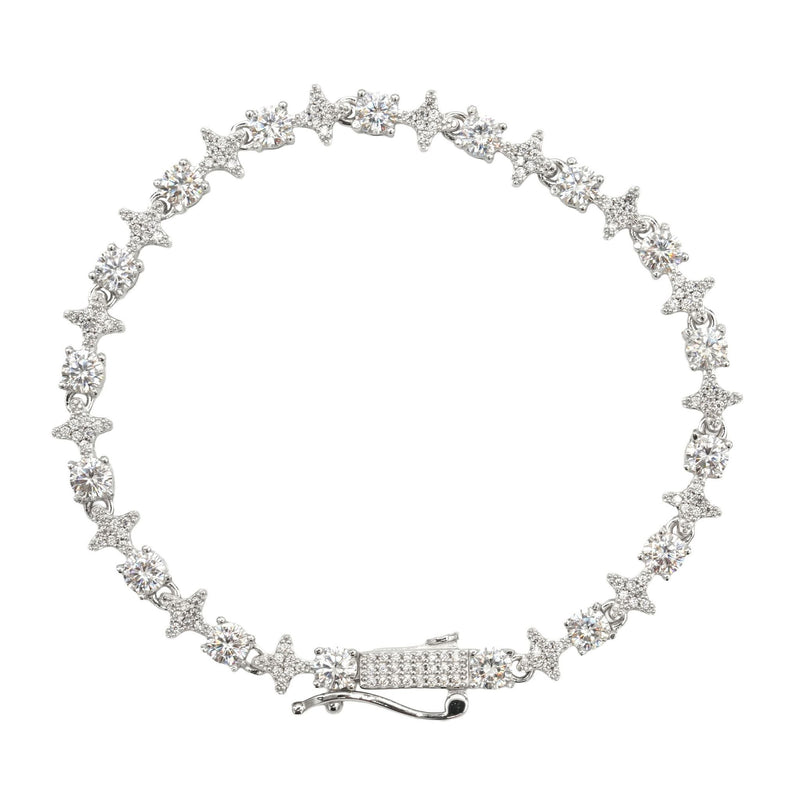 Men's Moissanite Round Stone Star Tennis Bracelet in White Gold Vermeil - 6mm