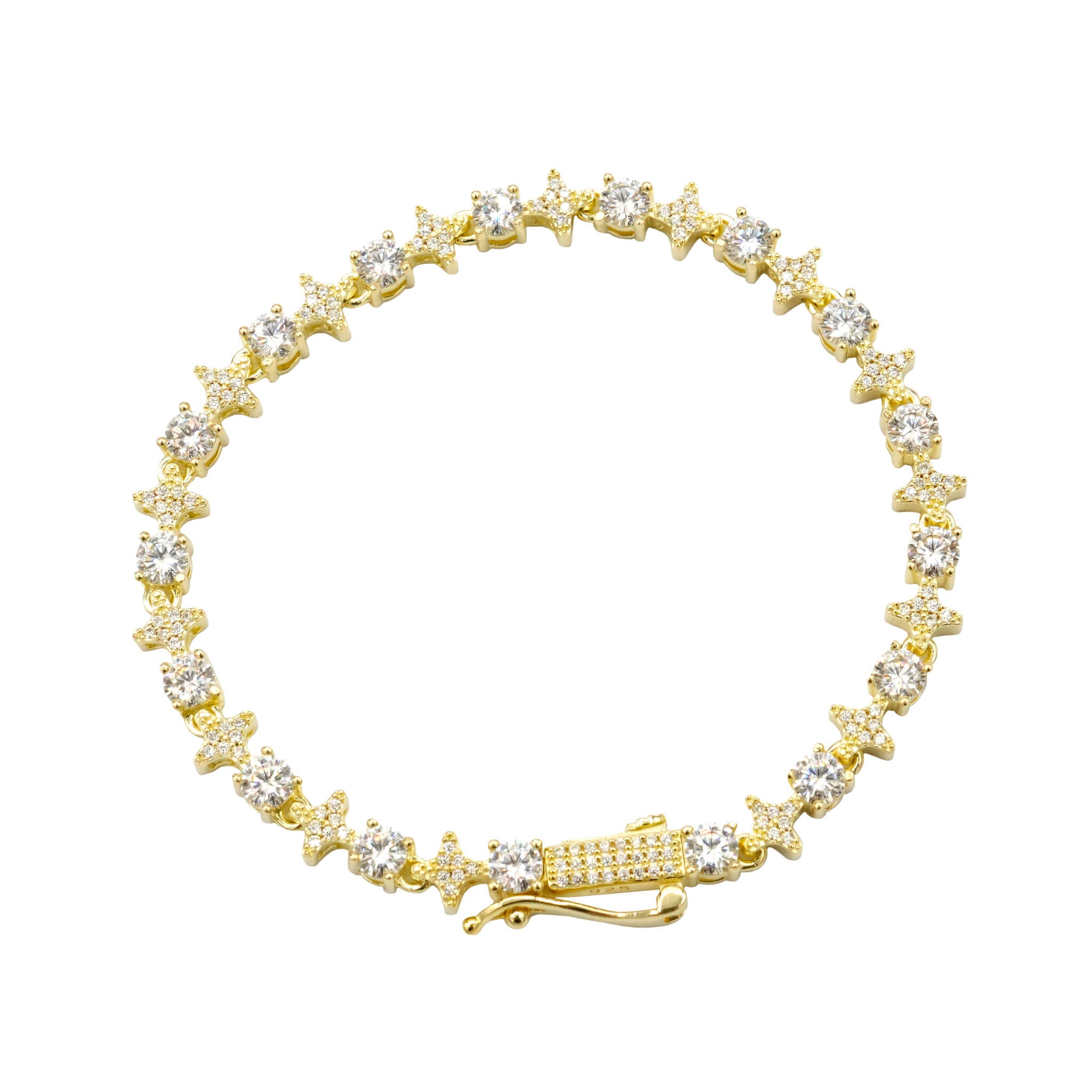 Women's Moissanite Round Stone Star Tennis Bracelet in Yellow Gold Vermeil - 6mm
