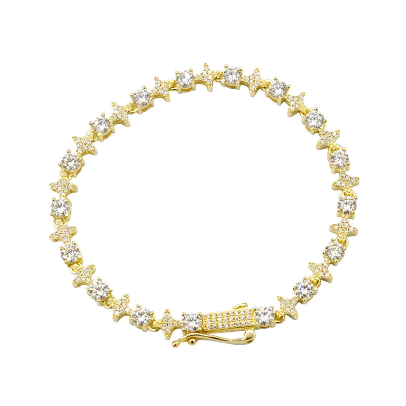 Women's Moissanite Round Stone Star Tennis Bracelet in Yellow Gold Vermeil - 6mm