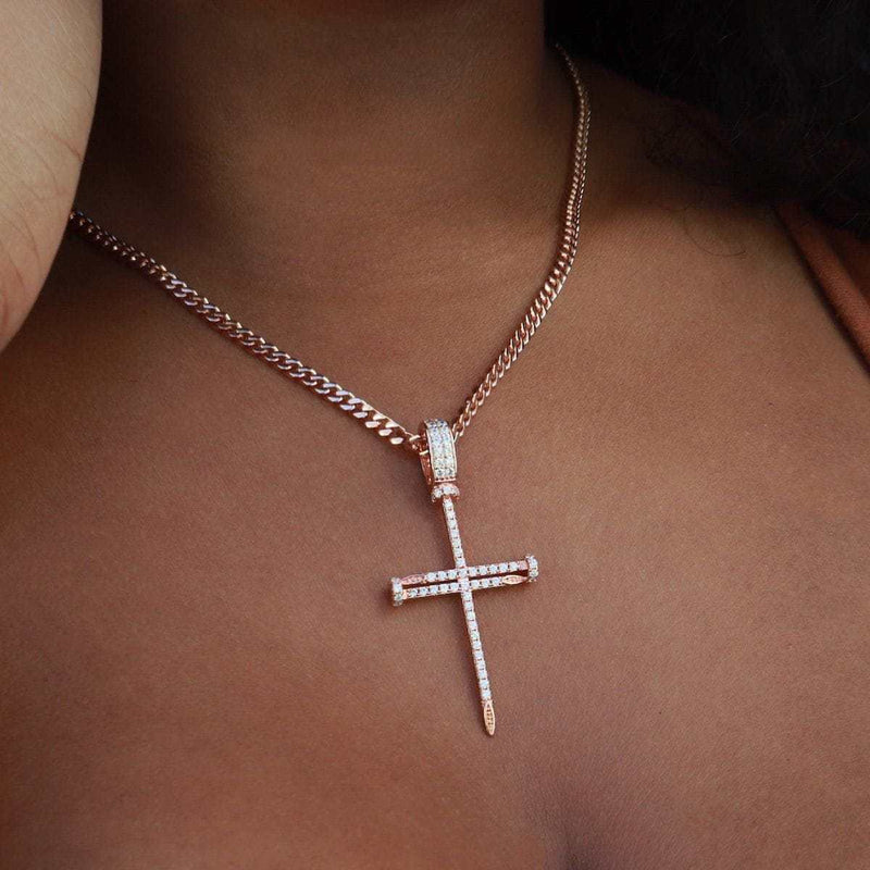 Iced Nail Cross in Rose Gold