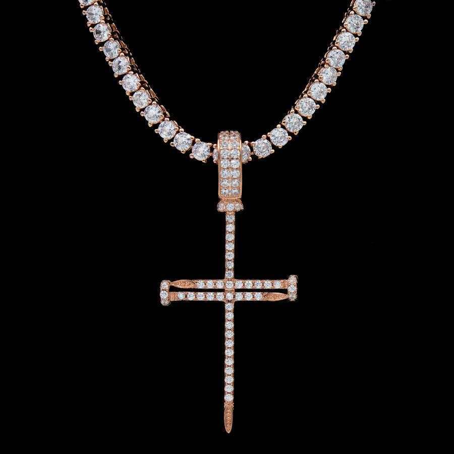 Iced Nail Cross in Rose Gold
