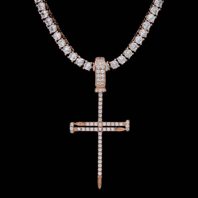 Iced Nail Cross in Rose Gold