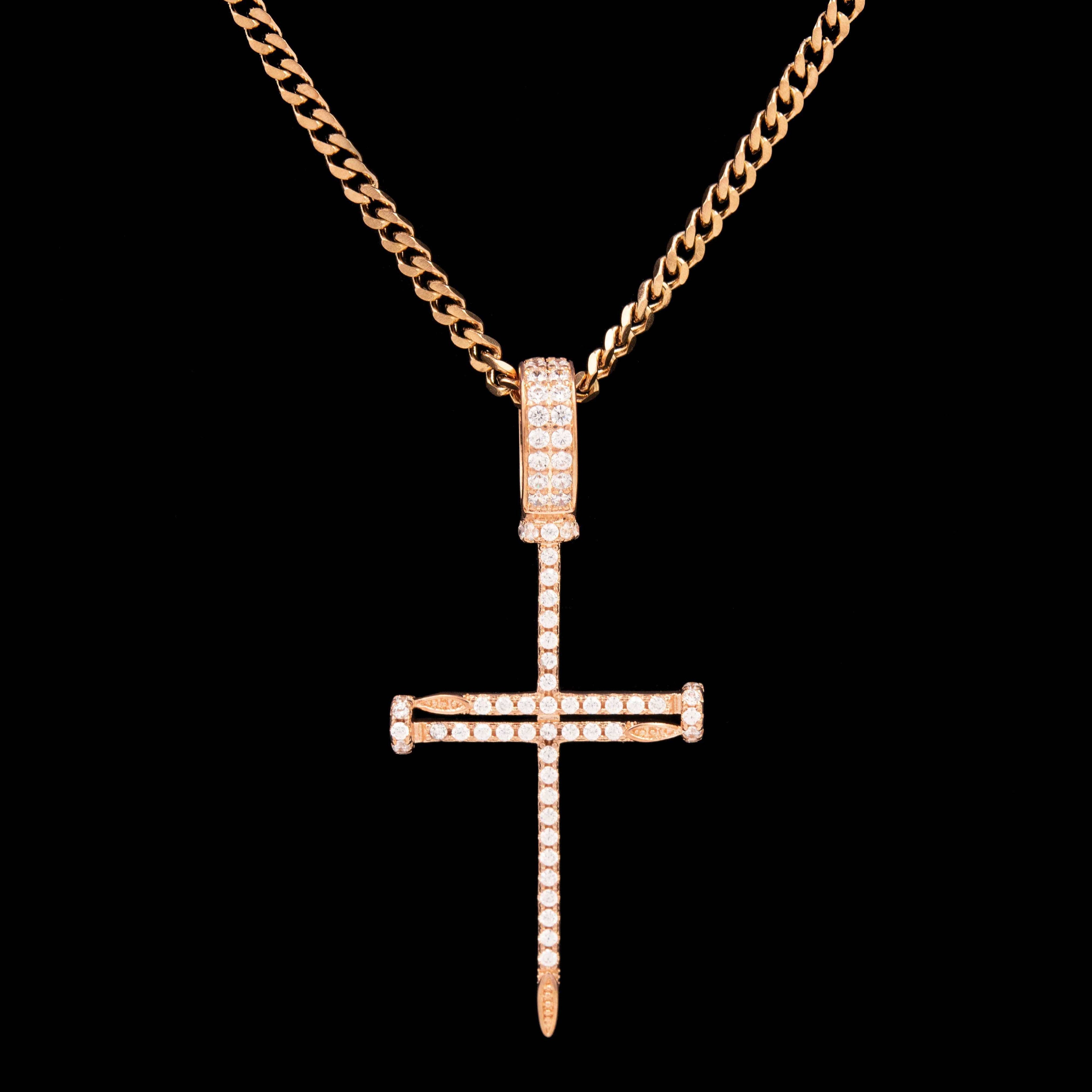 Iced Nail Cross in Rose Gold