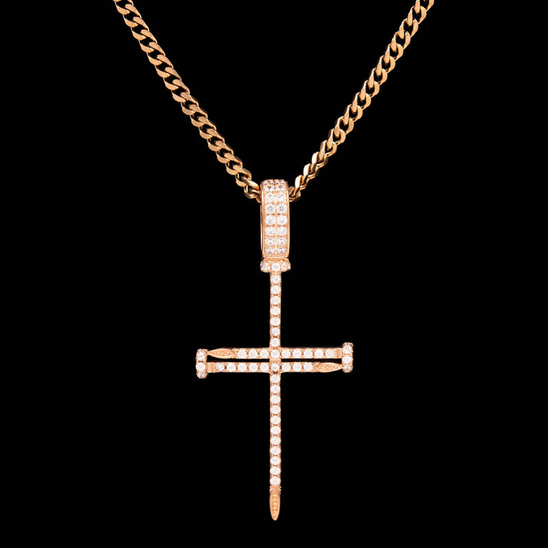 Iced Nail Cross in Rose Gold