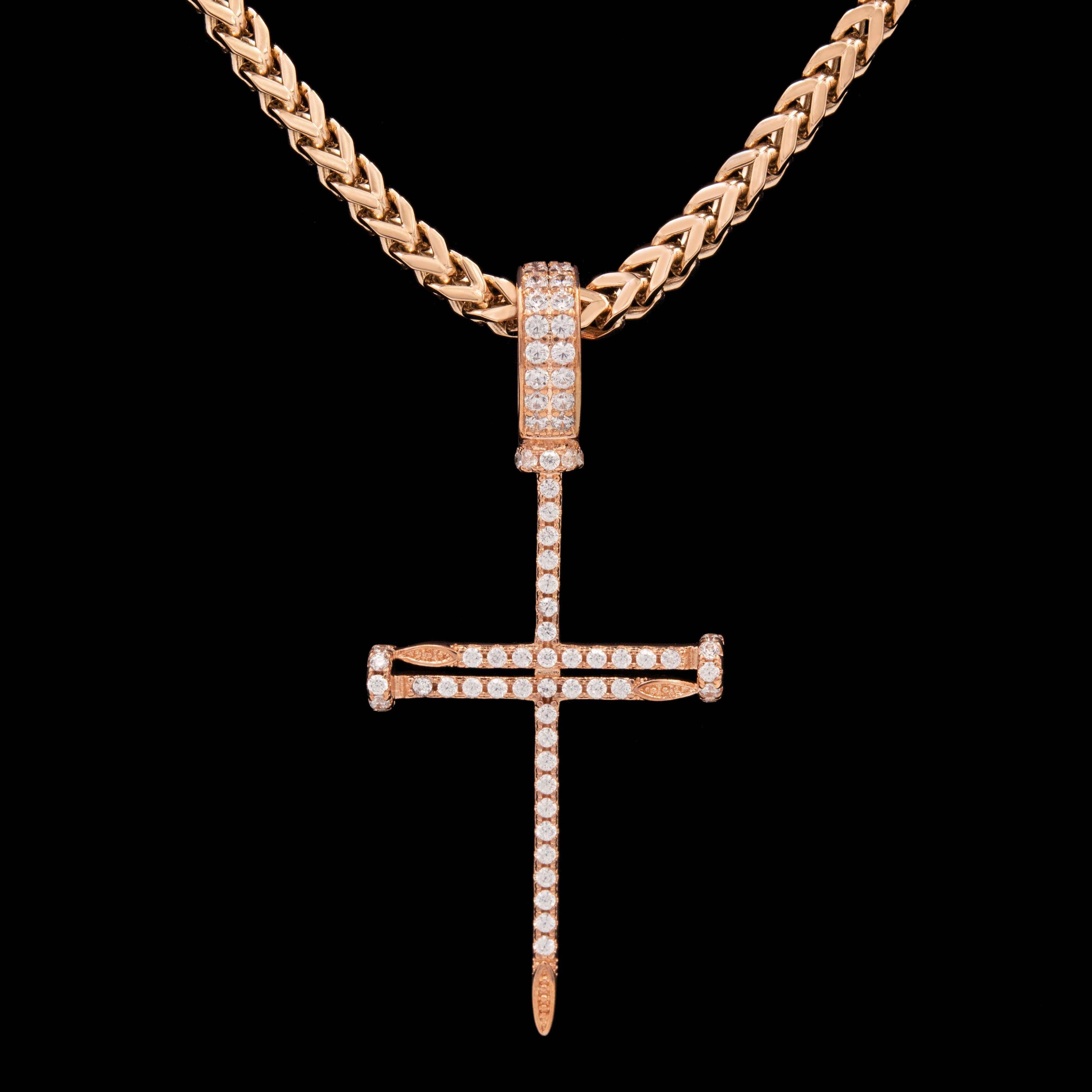 Iced Nail Cross in Rose Gold