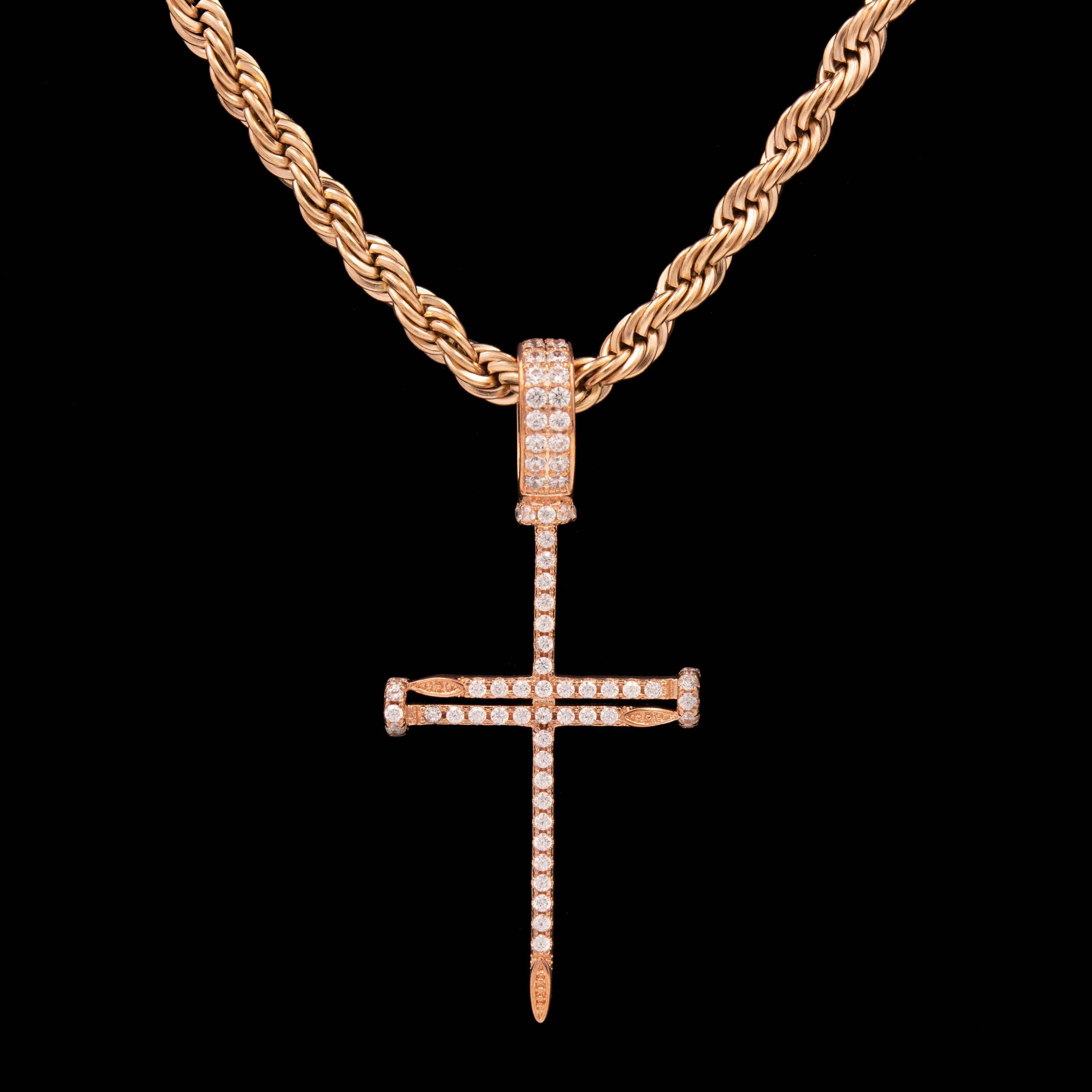 Iced Nail Cross in Rose Gold