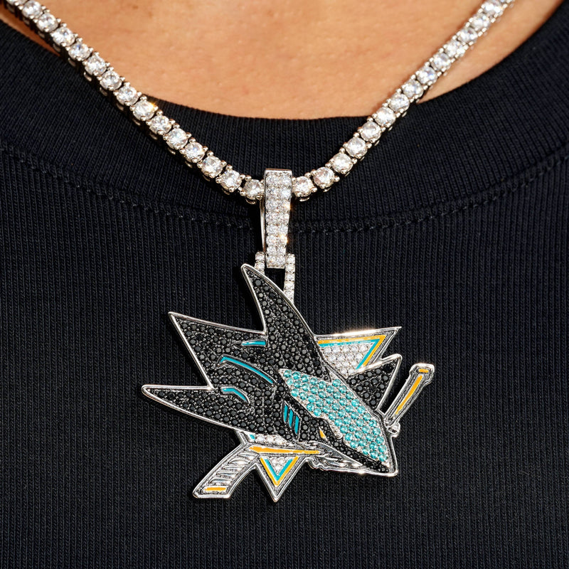 San Jose Sharks Official NHL Logo Pendant in White Gold