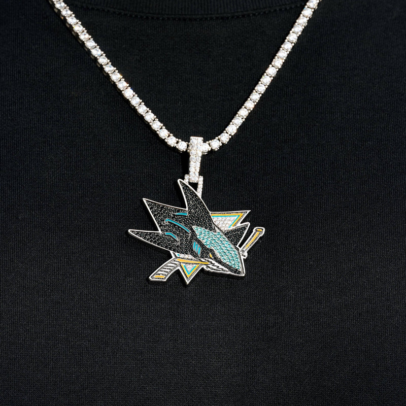 San Jose Sharks Official NHL Logo Pendant in White Gold