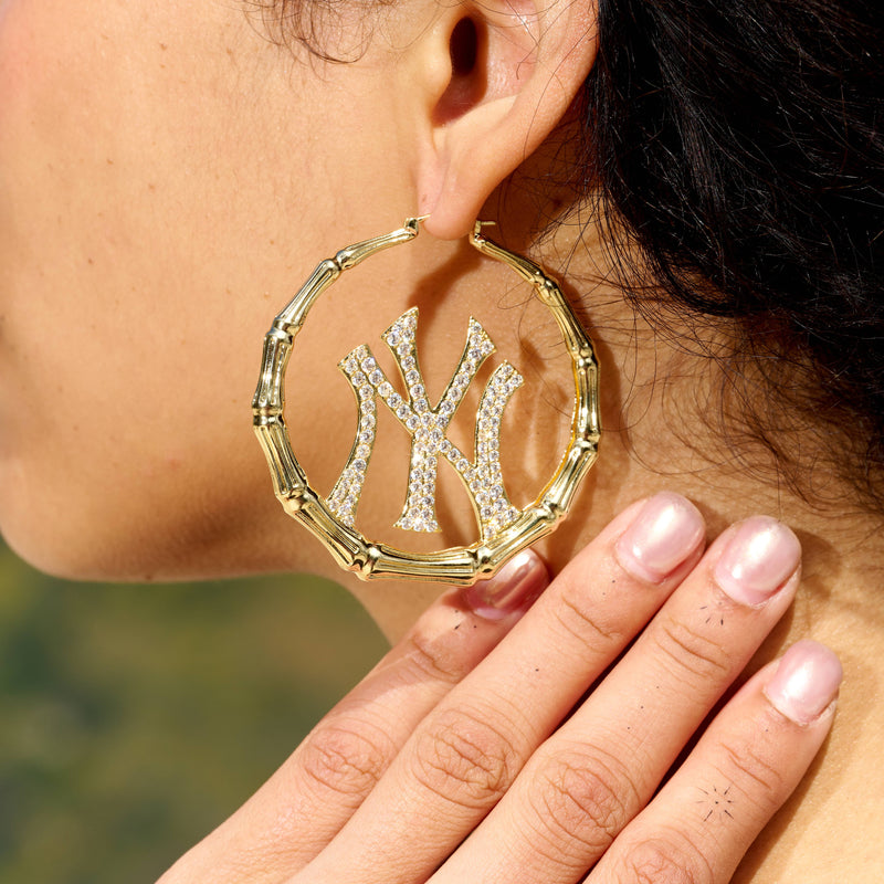 New York Yankees Official MLB Iced Bamboo Hoop Earring in Yellow Gold