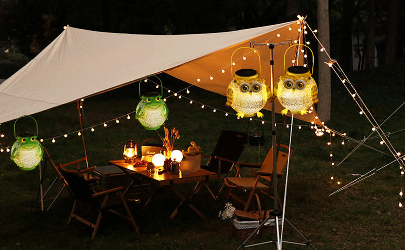 Lanterne solari a forma di gufo da appendere al giardino con metallo impermeabile