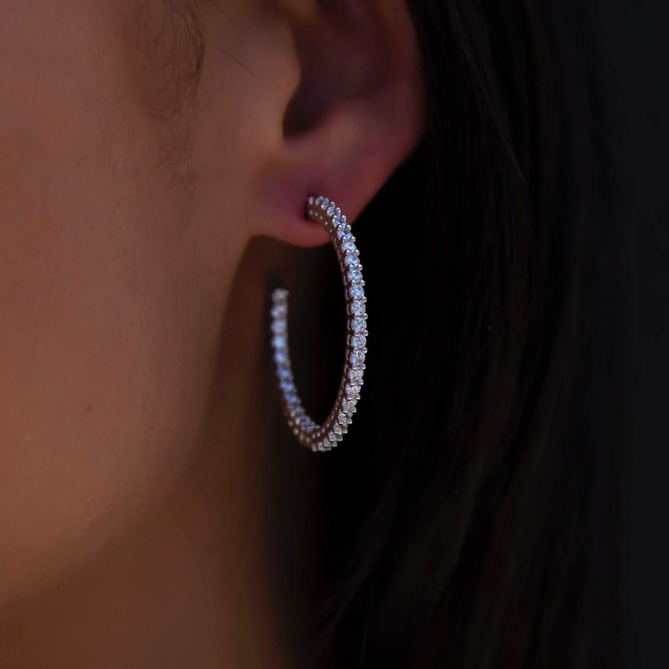 Eternity Hoop Earrings in White Gold-2MM