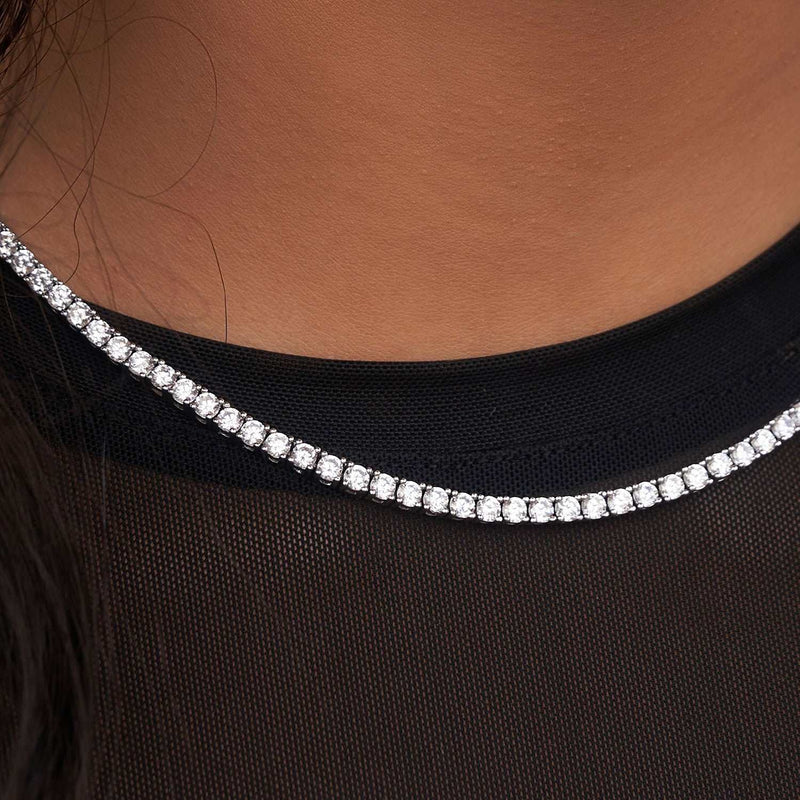 Diamond Tennis Necklace + Anklet Bundle in White Gold- 3mm