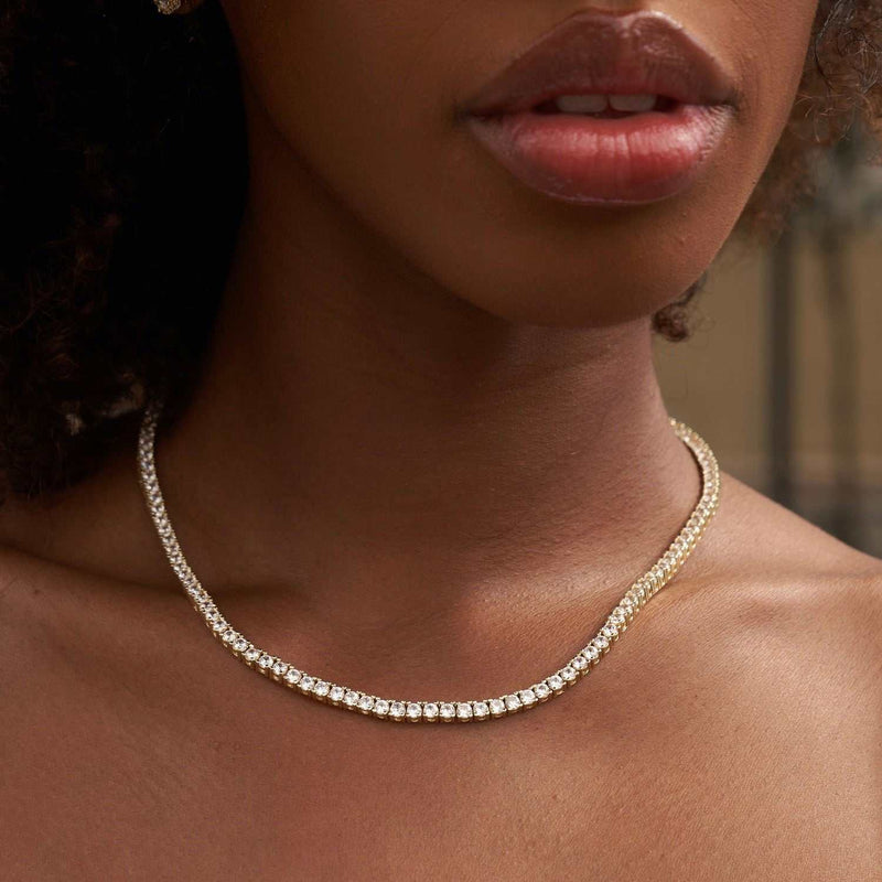 Diamond Tennis Necklace + Anklet Bundle in Yellow Gold- 3mm
