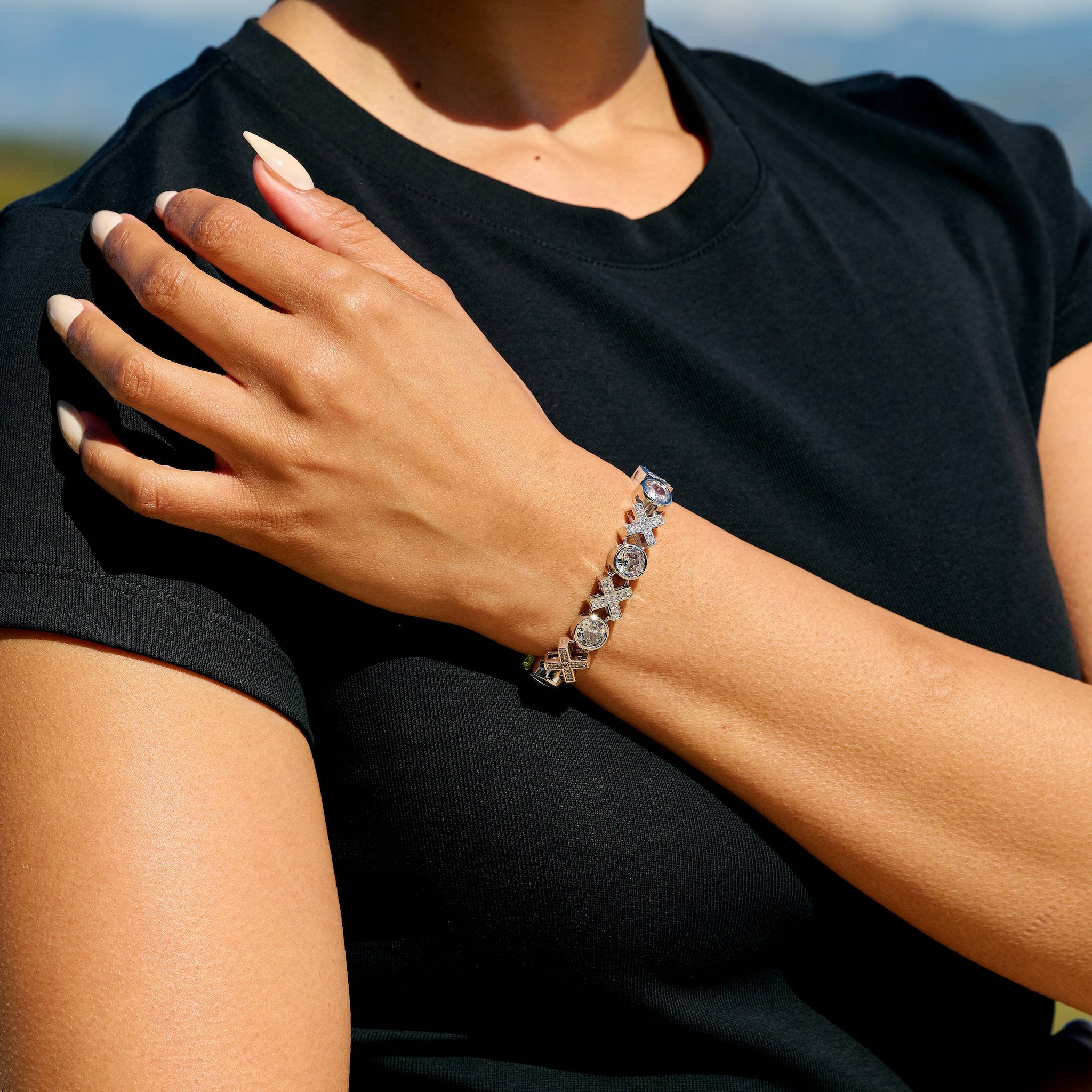Iced XOXO Tennis Chain Bracelet in White Gold