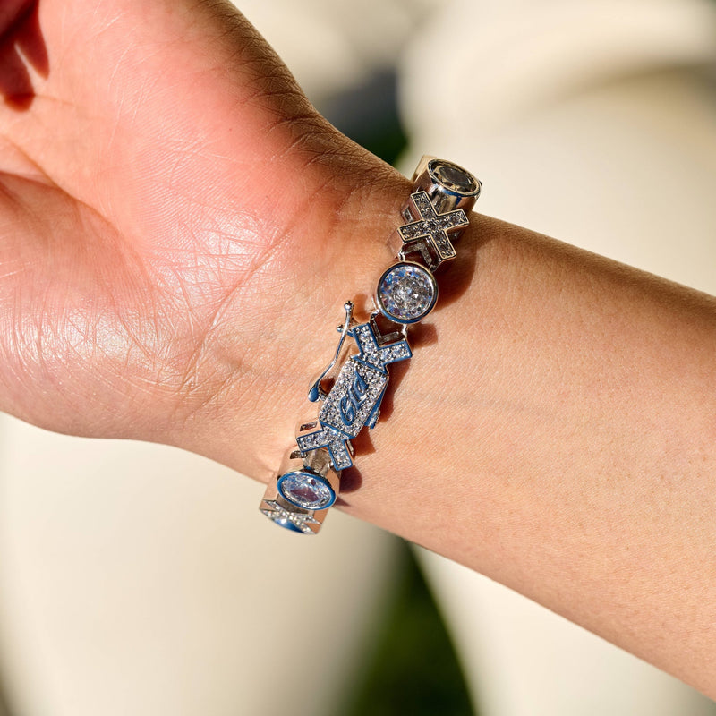 Iced XOXO Tennis Chain Bracelet in White Gold